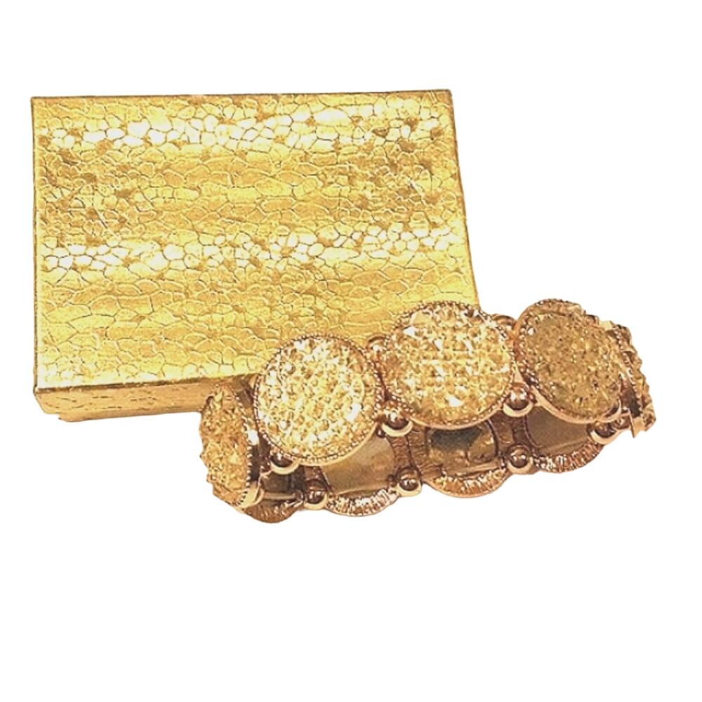 Vintage‎ FANCY Gold Shine Stretch Bracelet One size fits all w Box Party Holiday